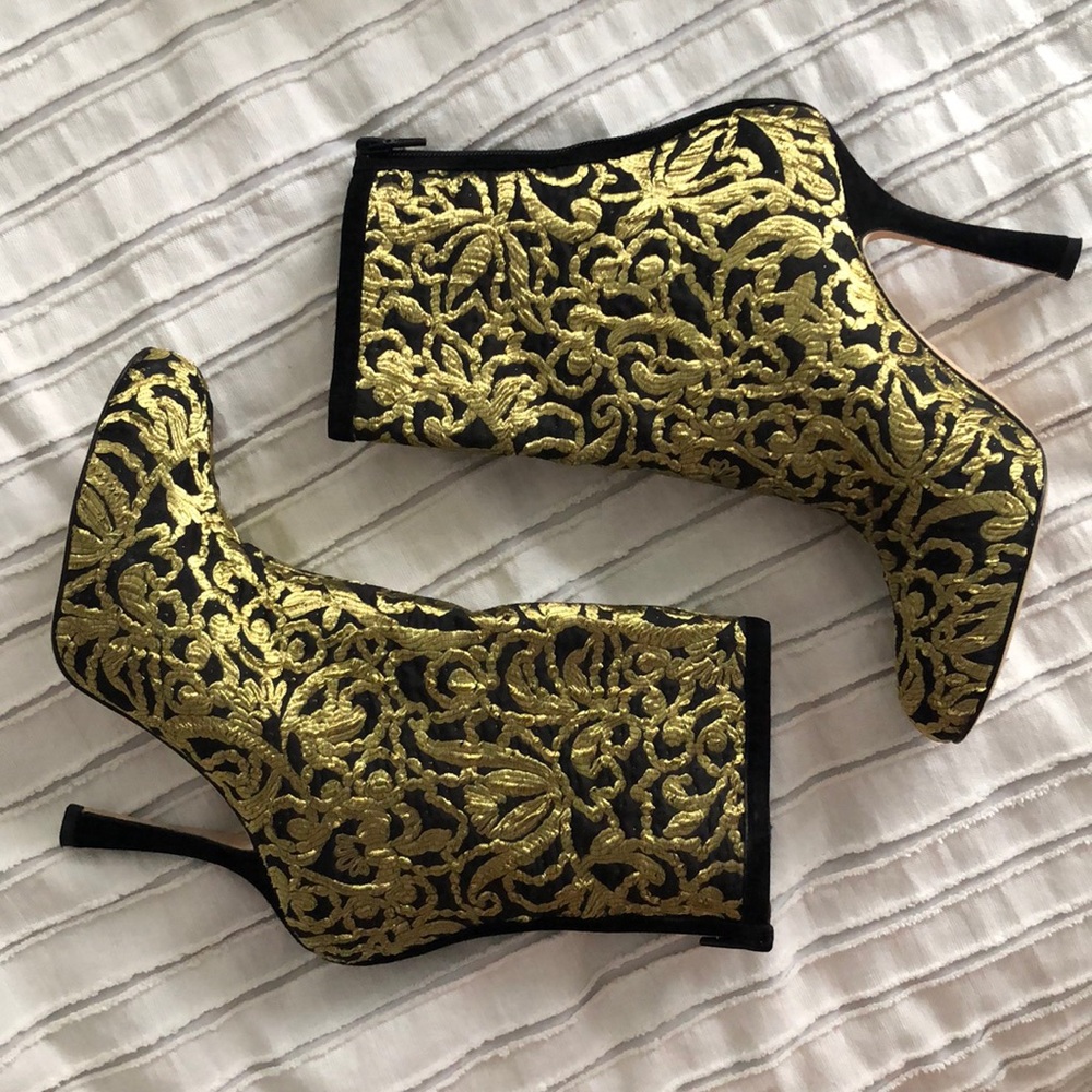 gold & black ankle boots Oscar de la Renta Brocade